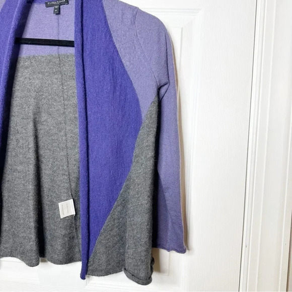 EILEEN FISHER 100% Royal Alpaca Color Block Purple Gray Open Knit Cardigan 2P - Picture 5 of 6